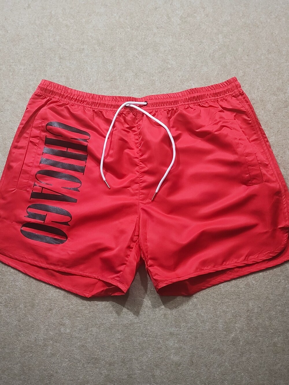 Chicago Red Swim Unlined Trunks with White Drawstring -K